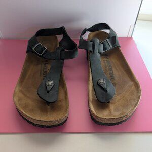 Birkenstock Kairo Black Oiled Leather Thong Ankle-Strap Sandal - Size 40 (9-9.5)